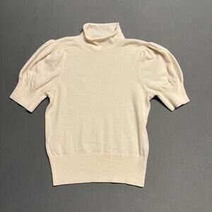 Cinq à Sept Women's Cream Puff Sleeve‎ Cashmere Sweater Top Short Sleeve Large